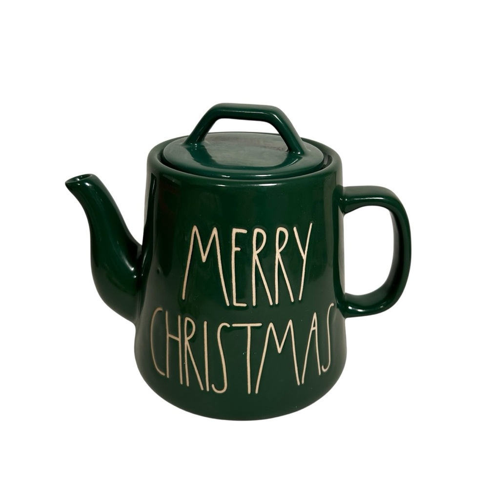 Rae Dunn Ceramic “Merry Christmas” Teapot Green OG Decor Cottagecore Holiday HTF
